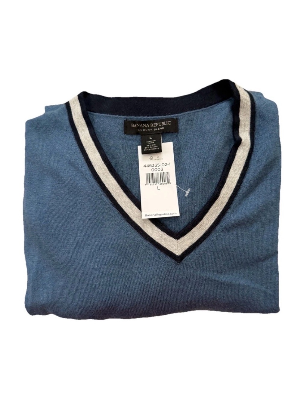 Banana Republic Blue V-Neck Sweater with Navy and white Trim